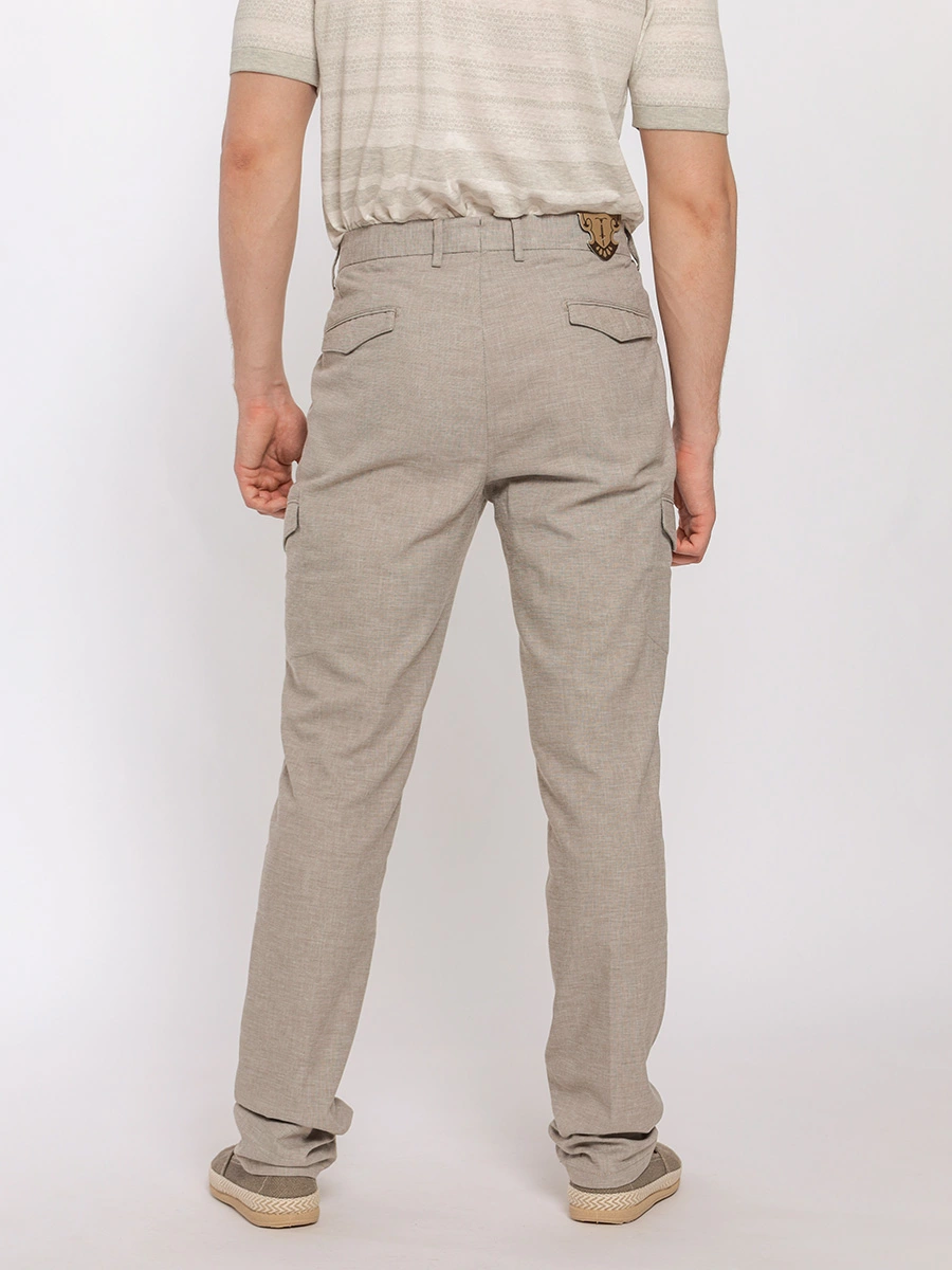 Бежевые брюки-карго из смеси льна и эластичного хлопка